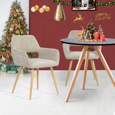 MEUBLES COSY Set di 2 Poltroncine - Tessuto beige - Gambe in metallo effetto Legno - Stile Scandinavo - Sala da pranzo, ufficio, soggiorno, salotto