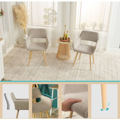 MEUBLES COSY Set di 2 Poltroncine - Tessuto beige - Gambe in metallo effetto Legno - Stile Scandinavo - Sala da pranzo, ufficio, soggiorno, salotto