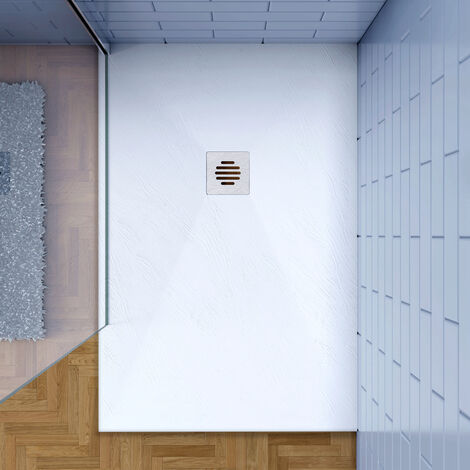 Piatto Doccia Bianco 80x120cm in Pietra Artificiale e Mesina Mista Effetto Ardesia Ruvido Piletta e Tubo inclusi Spessore di 3 cm