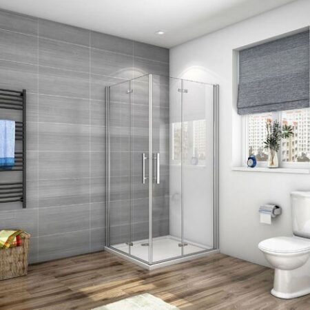 Box Doccia Angolare Due Porte Battente alte 185 cm Pieghevoli a Libro in Vetro Temperato 6 mm Anticalcare 76x76 cm