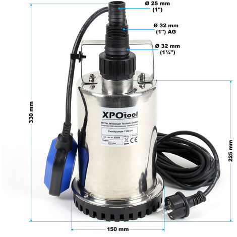 Wiltec Pompa sommersa acque nere 7500l/h 400W Elettropompa a immersione per acque reflue