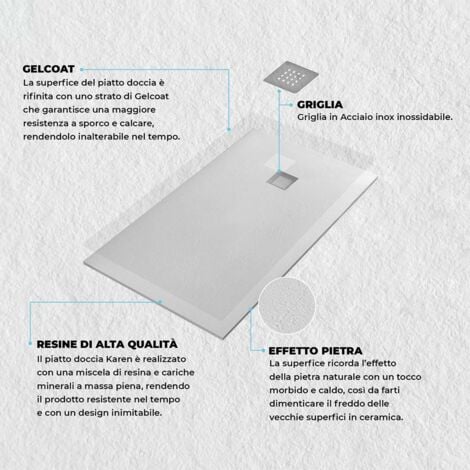 Piatto doccia 80x120 cm bianco effetto pietra in resina riducibile Karen
