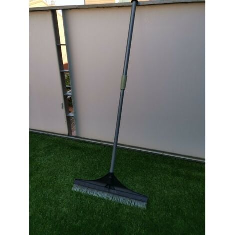 Spazzola per erba artificiale, manico telescopico, manico in acciaio, erba artificiale, rastrello, plastica