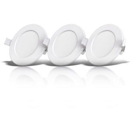 Faretti LED da incasso ultrapiatti per bagno, set di 3, LED integrati 6W, foro Ø100mm, luce calda 3000K, 450Lm, faretti da soffitto rotondi, plastica bianca 230V IP44