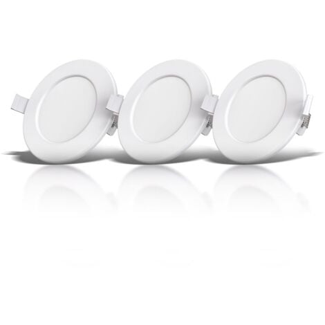 Faretti LED da incasso ultrapiatti per bagno, set di 3, LED integrati 6W, foro Ø100mm, luce calda 3000K, 450Lm, faretti da soffitto rotondi, plastica bianca 230V IP44