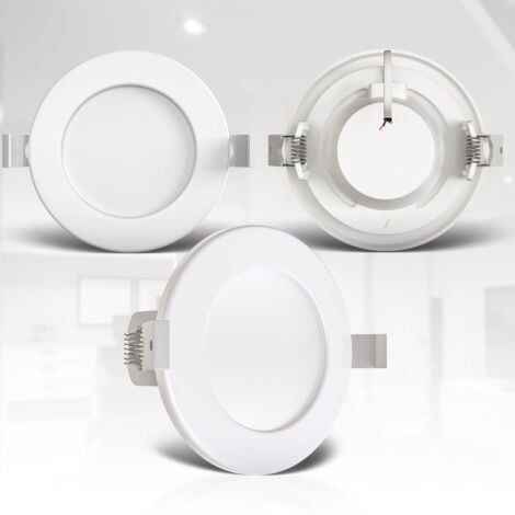Faretti LED da incasso ultrapiatti per bagno, set di 3, LED integrati 6W, foro Ø100mm, luce calda 3000K, 450Lm, faretti da soffitto rotondi, plastica bianca 230V IP44
