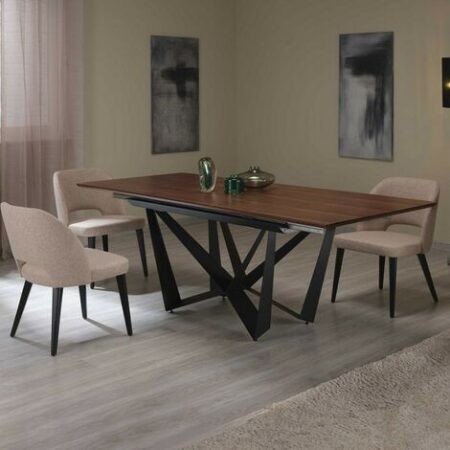 Tavolo da pranzo allungabile legno scuro, gambe incrociate nere L. 160x90- Arpa