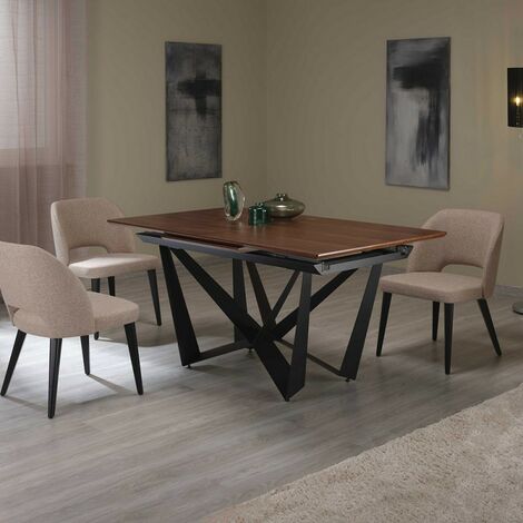 Tavolo da pranzo allungabile legno scuro, gambe incrociate nere L. 160x90- Arpa