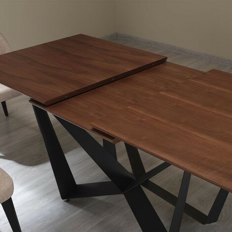 Tavolo da pranzo allungabile legno scuro, gambe incrociate nere L. 160x90- Arpa