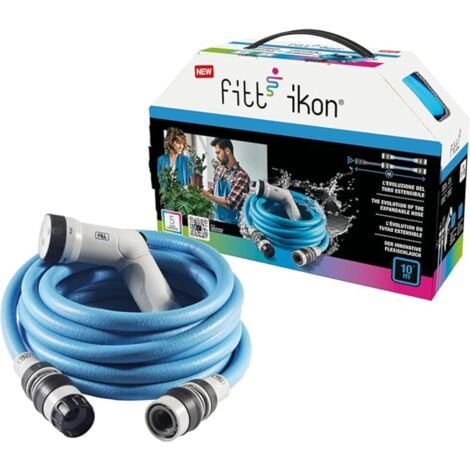 FITT IKON 10 m, Tubo Acqua da Giardino per Irrigazione, Estensibile, Compatto, Leggero e Pronto all'uso, con Pistola Multigetto, Blu