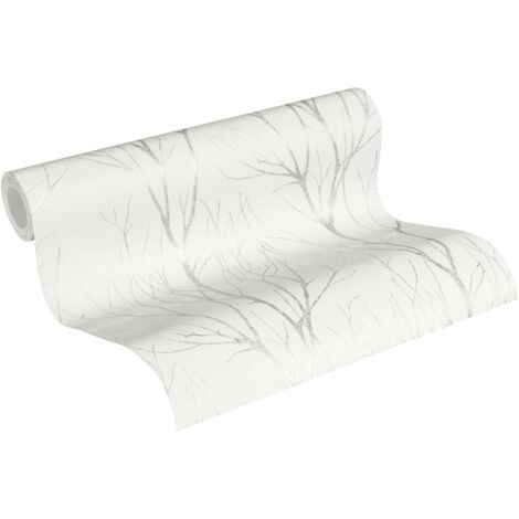 Carta da parati natura Profhome 372602 Carta da parati TNT leggermente strutturata con elementi di natura opaca bianco grigio 5,33 m2