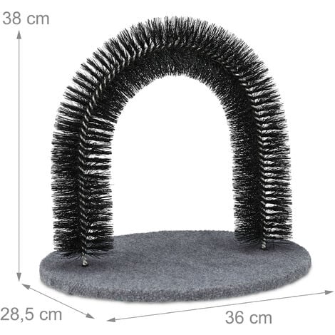 Relaxdays Arco Massaggiatore per Gatti, con Erba Gatta, Spazzola Massaggiante, Cura del Pelo, Nero