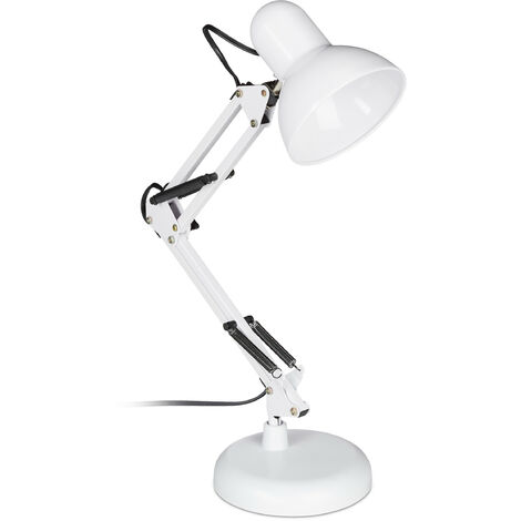 Relaxdays Lampada da Scrivania Retrò, Braccio Flessibile, Luce per la Lettura, Metallo E27, HLP 50x27x15 cm, bianco