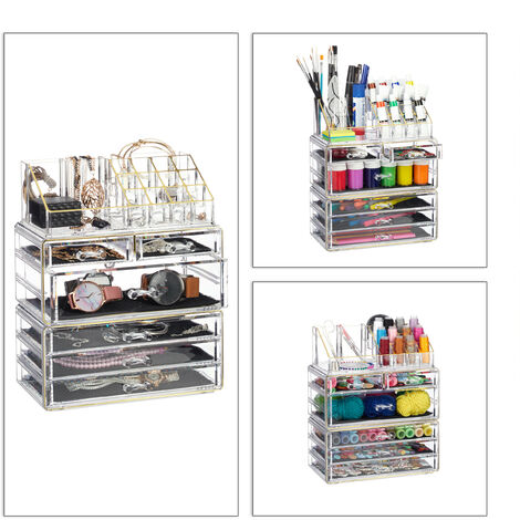 Relaxdays Contenitore per Cosmetici a 6 Cassetti, 22 Scomparti, Make Up Organizer, Porta-Trucchi, Acrilico, Oro
