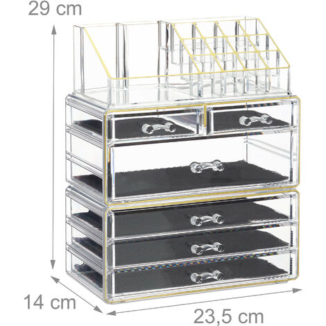 Relaxdays Contenitore per Cosmetici a 6 Cassetti, 22 Scomparti, Make Up Organizer, Porta-Trucchi, Acrilico, Oro