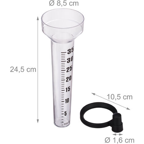 Relaxdays Pluviometro in Set da 2, con Supporto, Misuratore Pioggia da Giardino Quadrante 35 mm/m² Plastica, Trasparente
