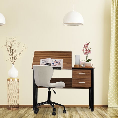 Relaxdays Scrivania Orientabile, Supporto Inclinabile, da Disegno o per PC, HLP 75x110x55cm, Effetto Legno