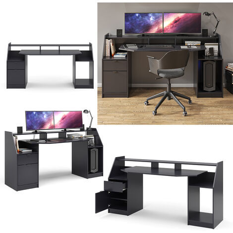 Scrivania computer Joel, Nero, 179.8 x 65.5 cm, Vicco