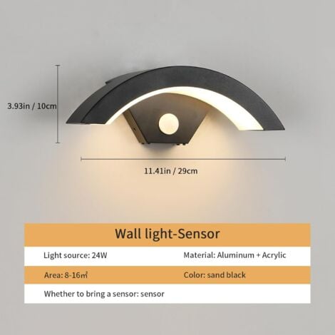 GOECO Applique da Esterno LED Moderna con Sensore di Movimento 24W 550LM, Gris Antracite Illuminazione Esterna a U IP65 3000K Luce Calda per Veranda Passerella Giardino Balcone