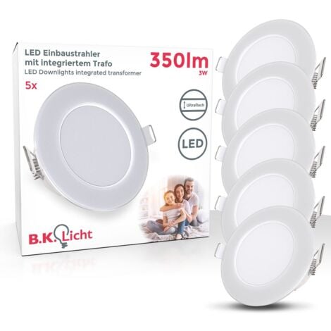 B.K.Licht I set di 5 faretti LED da incasso per bagno bianco I IP65 waterproof I ultra piatto 30 mm I Ø68 mm foro I Ø86 mm I bianco I 5 x 3W schede LED I 5x 350 lumen I colore bianco neutro I faretti