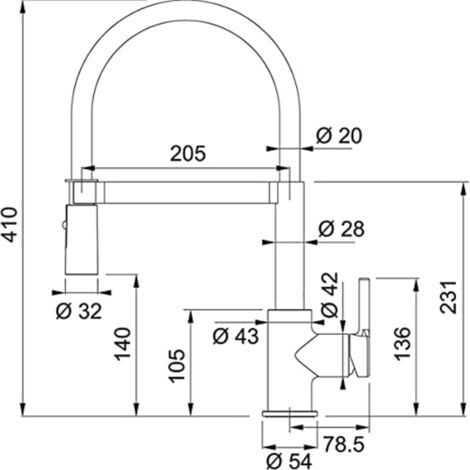 Franke Lina - Miscelatore da lavello FC 6085.031 con braccio di erogazione estraibile, cromo/nero 115.0626.085