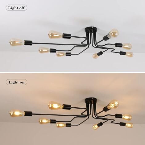 COMELY Plafoniera Nera Vintage Industriale in Metallo, 8 Portalampade E27, Ideale per Salotto, Cucina, Corridoio, Soppalco, Sala da Pranzo, Bar, Café (Lampadine non incluse)