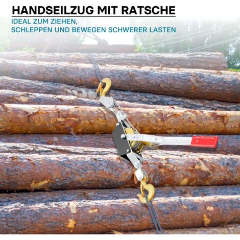 Paranco a leva max 4000 kg 3 m 2 ganci di carico Argano manuale a fune
