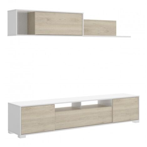 Parete attrezzata porta tv 200 cm bianco lucido e rovere naturale - Marsiglia
