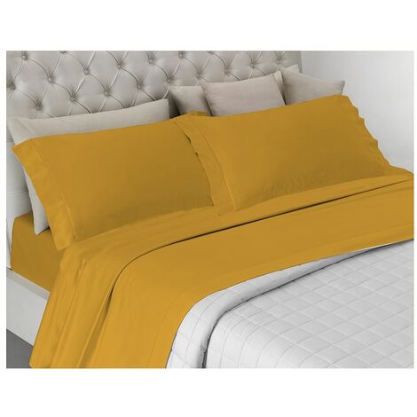 Completo letto , prodotto in italia a tinta unita totalmente in cotone Singolo e Matrimoniale Giallo - Matrimoniale