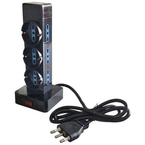 MULTIPRESA VERTICALE CIABATTA TORRE 9 USCITE 16A SCHUKO 250V INTERRUTTORE ON OFF
