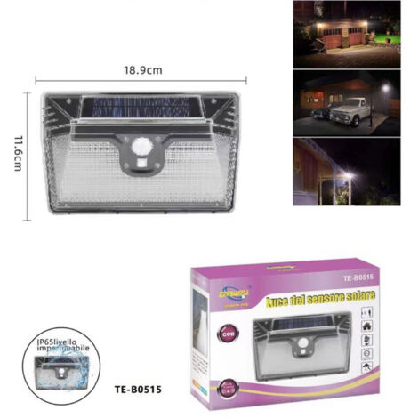 FARO LUCE FARETTO ESTERNO ENERGIA SOLARE LED SMD SENSORE MOVIMENTO TE-B0515