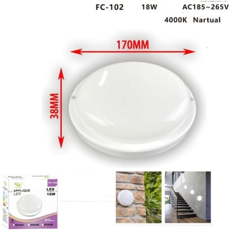 PLAFONIERA APPLIQUE LED SOFFITTO IP65 18W LUCE BIANCO NATURALE 4000K FC-102