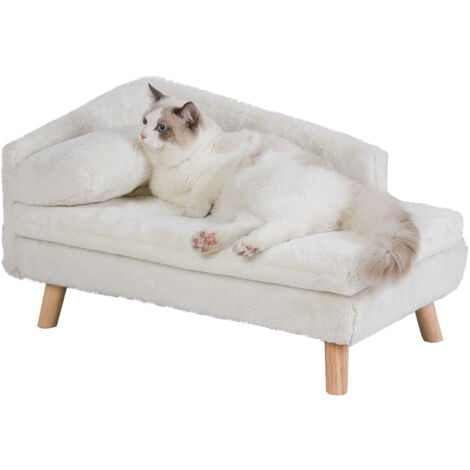 Divano per gatti cani Divanetto Taglia Piccola Letto per Cani Rialzato Cuccia Morbida con Cuscino, Beige 70x38x32cm