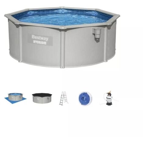 piscina fuori terra rotonda bestway "hydrum" 360x120 cm con copertura, tappetino base, skimmer, scaletta e dispenser chemconnect - cod. 56574