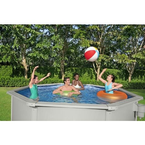 piscina fuori terra rotonda bestway "hydrum" 360x120 cm con copertura, tappetino base, skimmer, scaletta e dispenser chemconnect - cod. 56574
