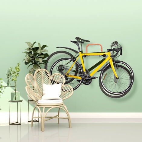 Relaxdays Portabici da Muro, per 2 Biciclette, Sorregge fino a 30 kg, Supporto Pieghevole per Parete Garage, Rosso Nero