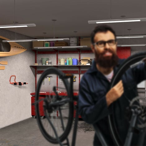 Relaxdays Portabici da Muro, per 2 Biciclette, Sorregge fino a 30 kg, Supporto Pieghevole per Parete Garage, Rosso Nero