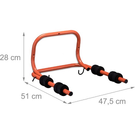 Relaxdays Portabici da Muro, per 2 Biciclette, Sorregge fino a 30 kg, Supporto Pieghevole per Parete Garage, Rosso Nero