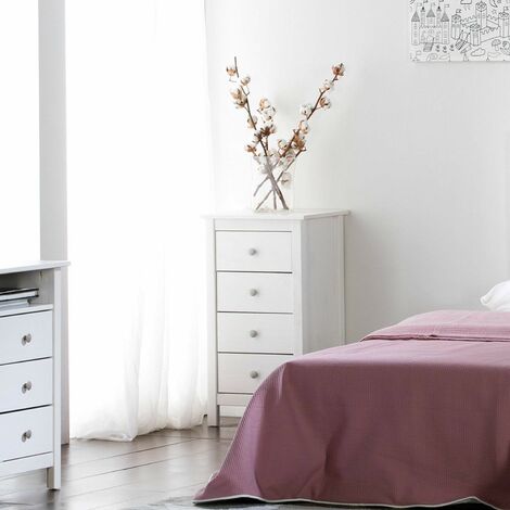 Cassettiera Berna Bianco con 4 cassetti, Realizzato in Pino Massiccio