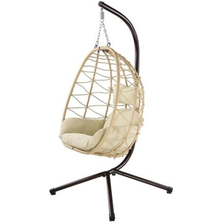 Poltrona Sospesa Giardino Sedia Dondolo Amaca a pendolo Rattan e Metallo Beige