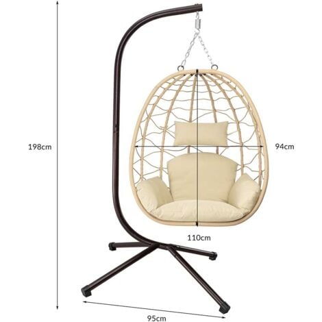 Poltrona Sospesa Giardino Sedia Dondolo Amaca a pendolo Rattan e Metallo Beige