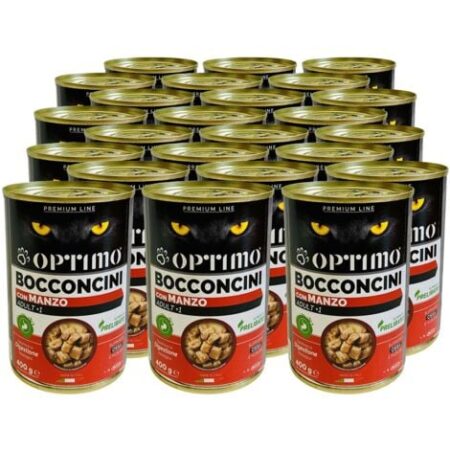 OPTIMO SET 24 BOCCONCINI PER GATTO AL GUSTO DI MANZO DA 400 GR