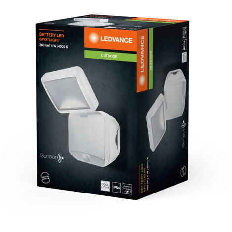 LEDVANCE Lampada da esterno LED a parete con alimentatore a batteria, Battery LED Spotlight Single / 4 W, 6 V, Bianco freddo, 4000 K, Materiale: Acrylnitril-Butadien-Styrol-Copolymer (ABS), IP54