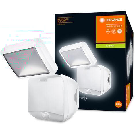 LEDVANCE Lampada da esterno LED a parete con alimentatore a batteria, Battery LED Spotlight Single / 4 W, 6 V, Bianco freddo, 4000 K, Materiale: Acrylnitril-Butadien-Styrol-Copolymer (ABS), IP54