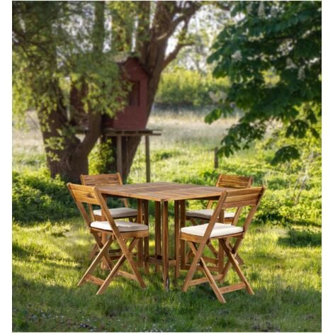 set da giardino pieghevole eurogarden "vittoria" in legno di acacia 4 sedute e tavolo