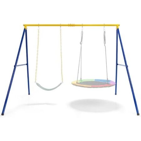 COSTWAY Altalena da Giardino per Bambini, Struttura di Metallo per Altalena, Struttura ad A Resistente per Altalena, Capacità 300kg, Ideale per Parco, Cortile (Senza altalenta)