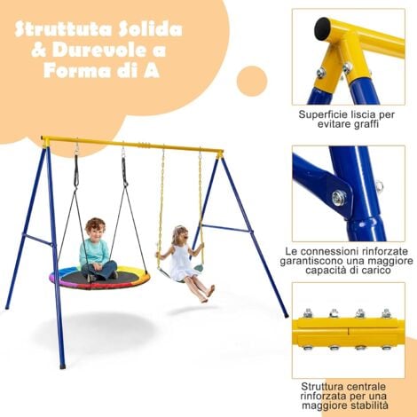 COSTWAY Altalena da Giardino per Bambini, Struttura di Metallo per Altalena, Struttura ad A Resistente per Altalena, Capacità 300kg, Ideale per Parco, Cortile (Senza altalenta)