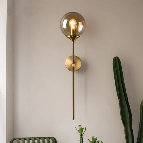 COMELY Applique da parete industriale vintage, lampada da parete per interni a LED, lampada da comodino Golde E14, applique a sfera in vetro ambrato per camera da letto, soggiorno, corridoio, sala da