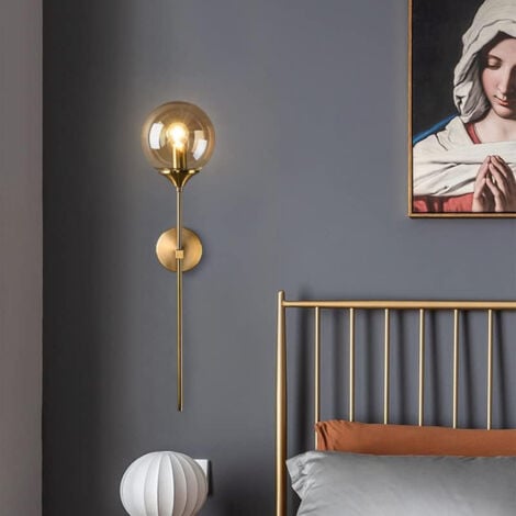 COMELY Applique da parete industriale vintage, lampada da parete per interni a LED, lampada da comodino Golde E14, applique a sfera in vetro ambrato per camera da letto, soggiorno, corridoio, sala da