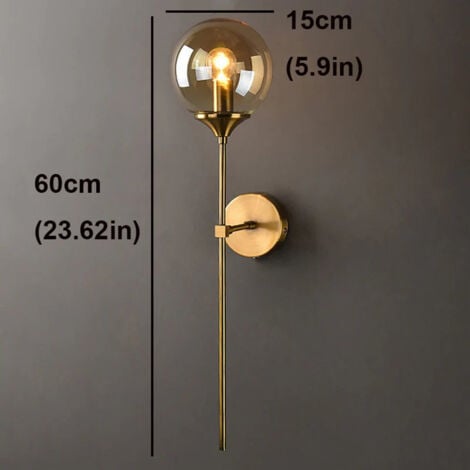 COMELY Applique da parete industriale vintage, lampada da parete per interni a LED, lampada da comodino Golde E14, applique a sfera in vetro ambrato per camera da letto, soggiorno, corridoio, sala da